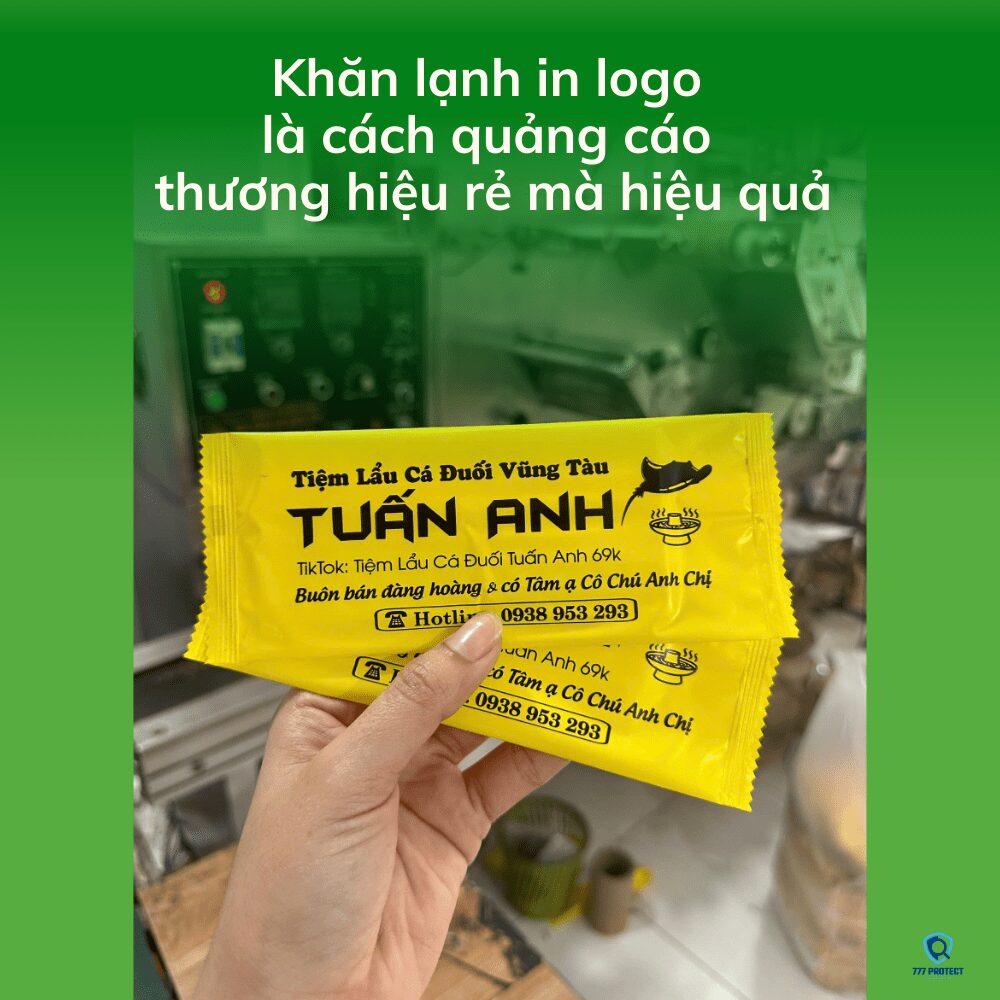 khăn lạnh in logo cho tiệm lẩu cá đuối